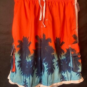 Men's Tropical Swim Shorts - Orange and Blue with liner Beach Vibes!